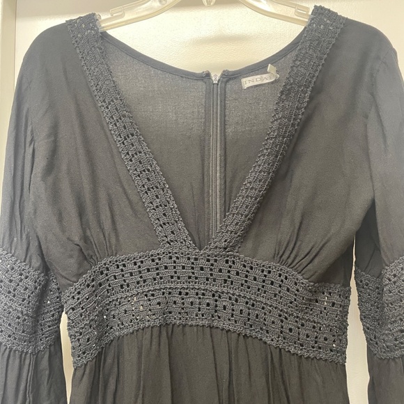 INDAH Black Crochet Trim V Neck Mini Dress - Picture 2 of 12